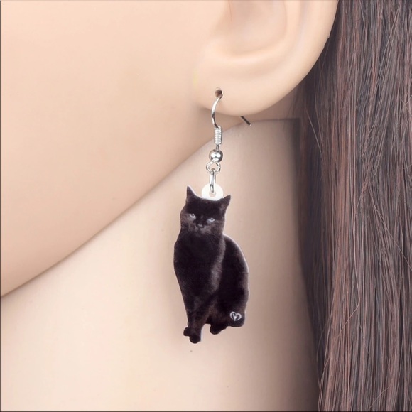 Black Cat Acrylic Earrings - Picture 2 of 6